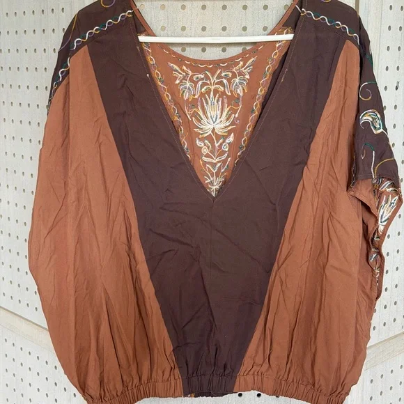 Embroidered Boho Peasant Blouse in Brown - Picture 9 of 11